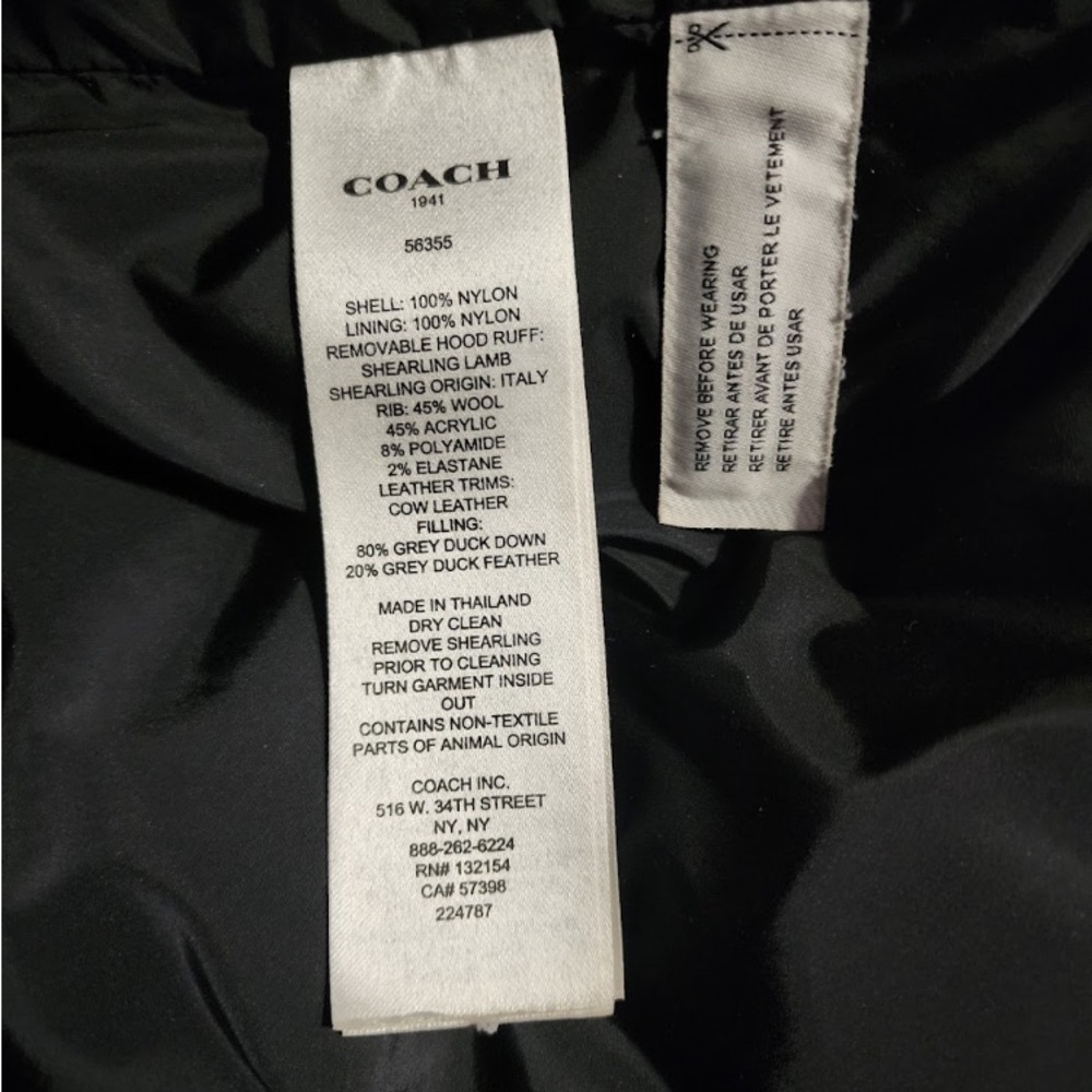 COACH Long Winter Parka Jacket/Coat fur lined hood black NWOT size 2 / S - Picture 5 of 6